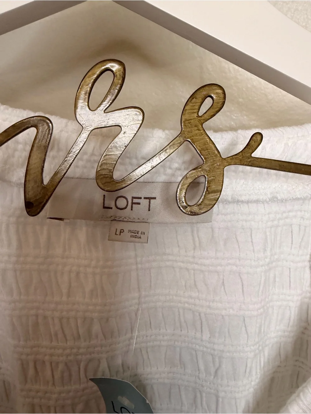 🤍 LOFT White Ruched Puff Sleeve Top Large Petite NWT
